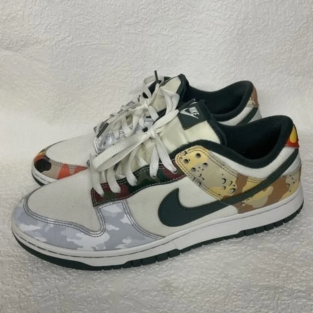 Nike‎ Dunk Low SE Sail Multi Camo Lace Up Sneakers Men 11 Vietnam Fabric/Leather
